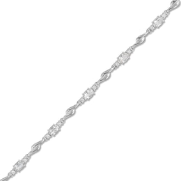 Oval and Round White Lab-Created Sapphire Bypass Link Alternating Bracelet in Sterling Silver - 7.25”