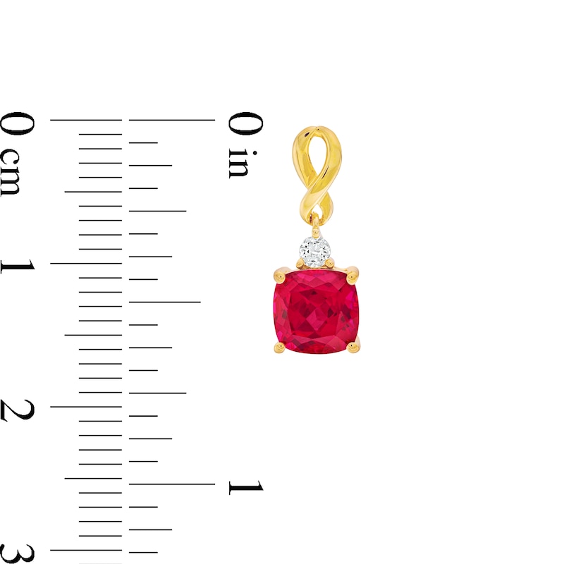 Main Image 3 of Cushion-Cut Lab-Created Ruby and White Lab-Created Sapphire Drop Earrings in Sterling Silver with 14K Gold Plate