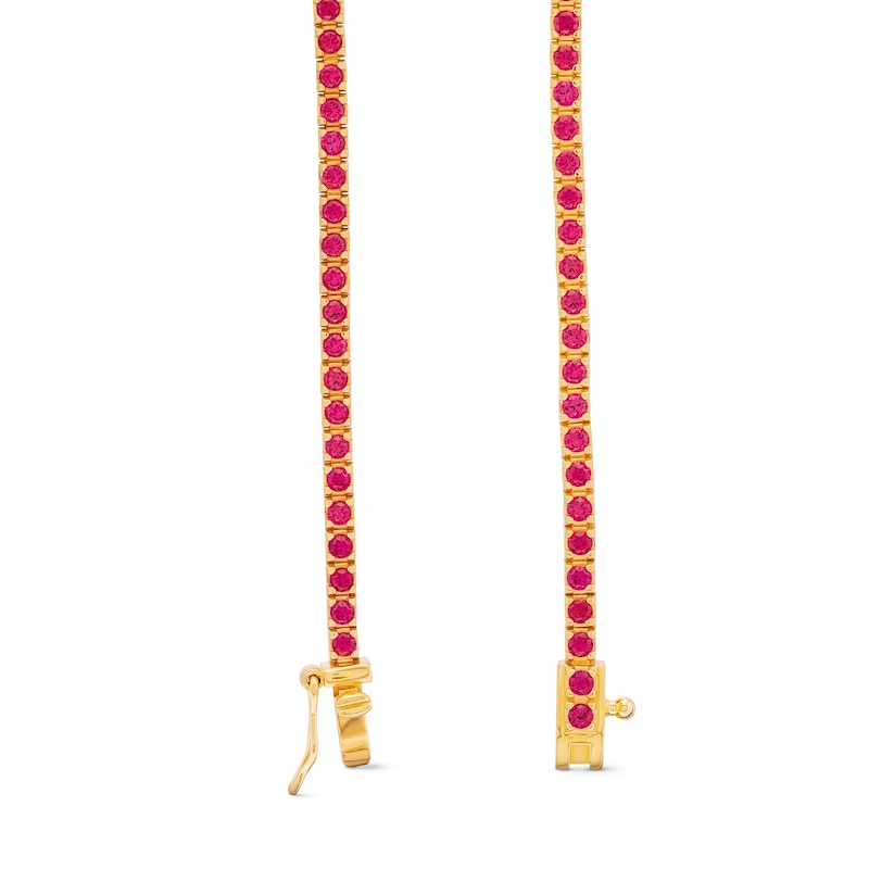 Main Image 3 of Lab-Created Ruby Tennis Bracelet in Sterling Silver with 18K Gold Plate - 7.25"