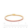 Thumbnail Image 4 of Lab-Created Ruby Tennis Bracelet in Sterling Silver with 18K Gold Plate - 7.25"