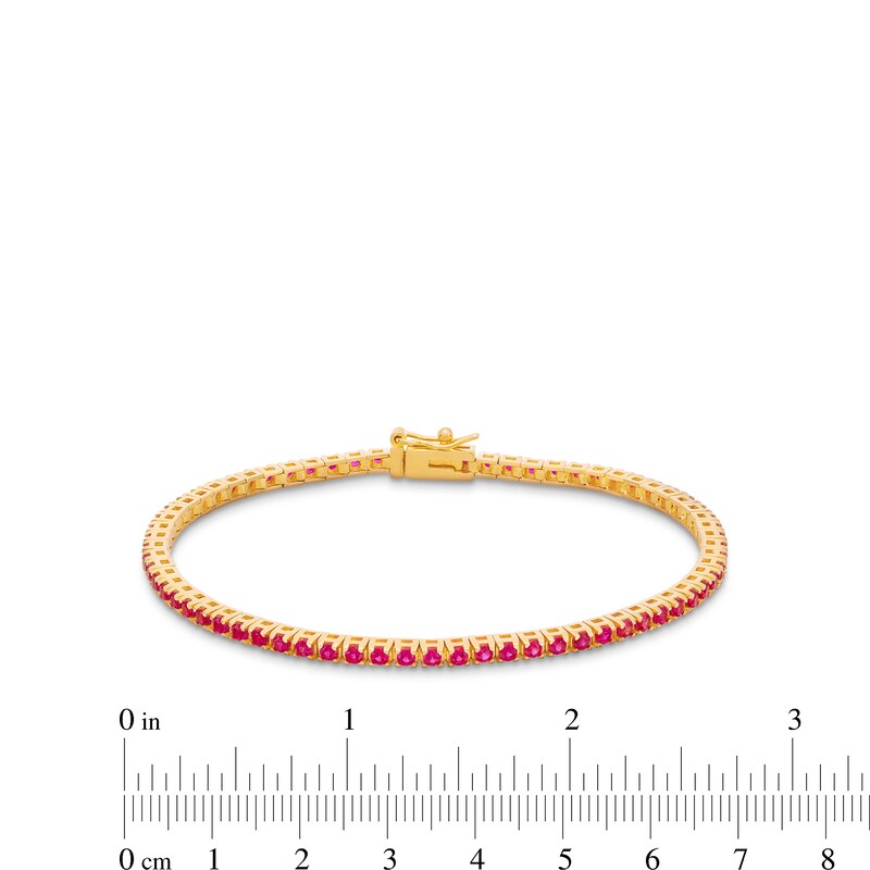 Main Image 4 of Lab-Created Ruby Tennis Bracelet in Sterling Silver with 18K Gold Plate - 7.25"