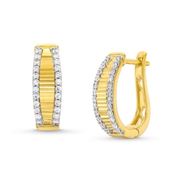 1/2 CT. T.W. Diamond Edge Ribbed Stripe Hoop Earrings in 10K Gold
