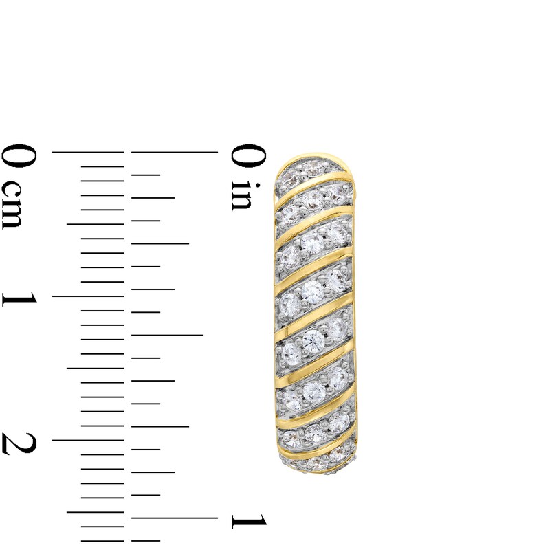 Main Image 3 of 1 CT. T.W. Diamond Slant Trios Hoop Earrings in 10K Gold