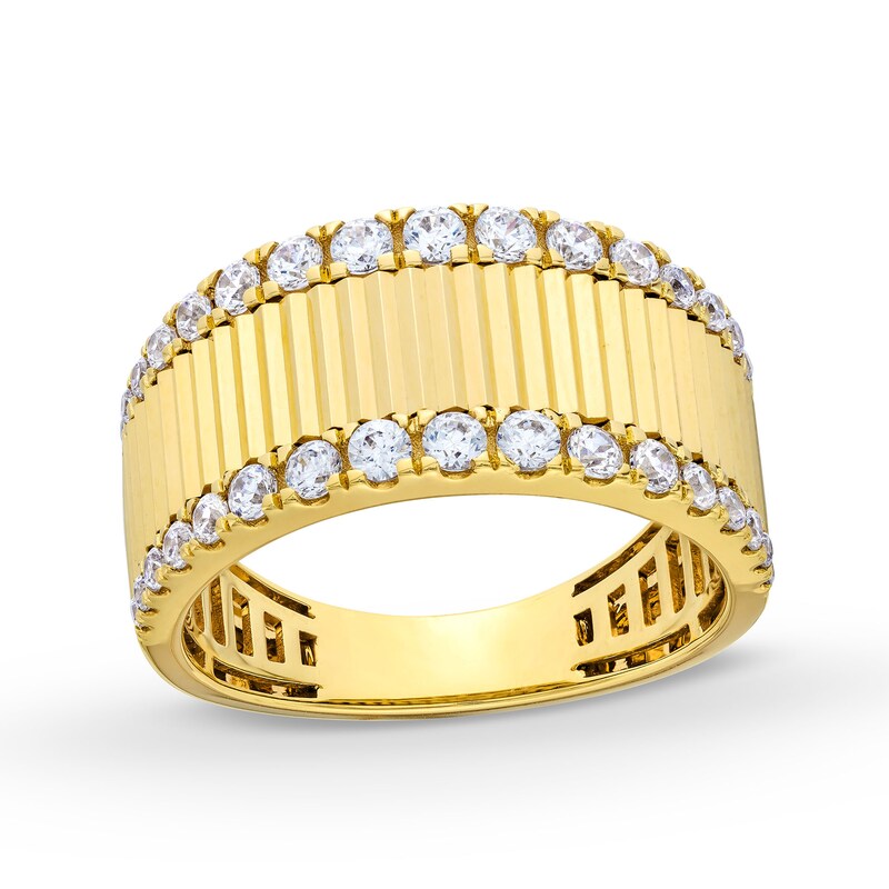 Main Image 1 of 5/8 CT. T.W. Diamond Edge Ribbed Stripe Band in 10K Gold
