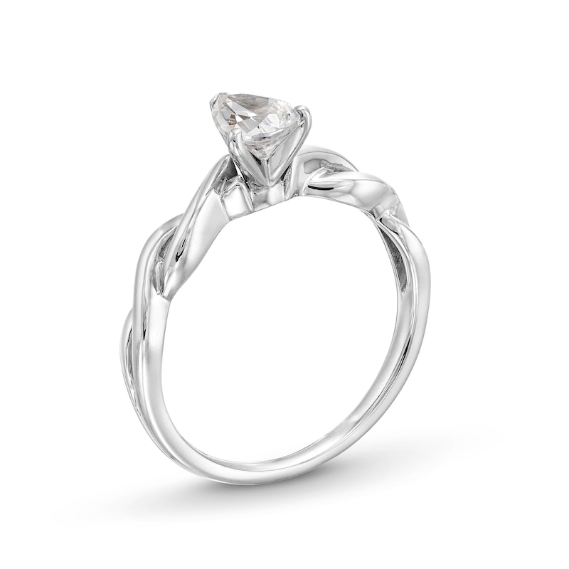 1/2 CT. Pear-Shaped Diamond Solitaire Twist Shank Ring in 14K White Gold