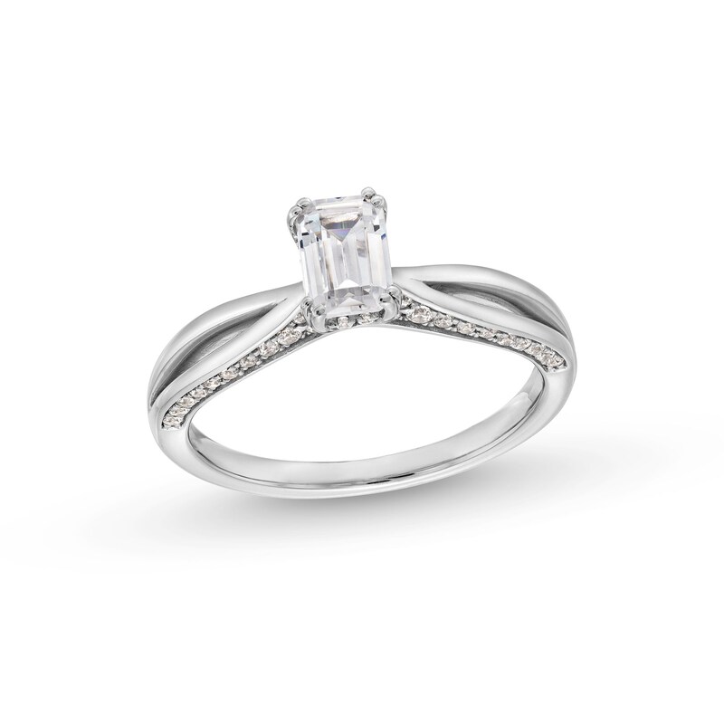 Main Image 1 of 1 CT. T.W. Emerald-Cut Diamond Split Shank Engagement Ring in 14K White Gold
