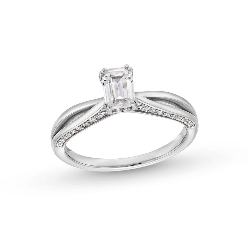 1 CT. T.W. Emerald-Cut Diamond Split Shank Engagement Ring in 14K White Gold