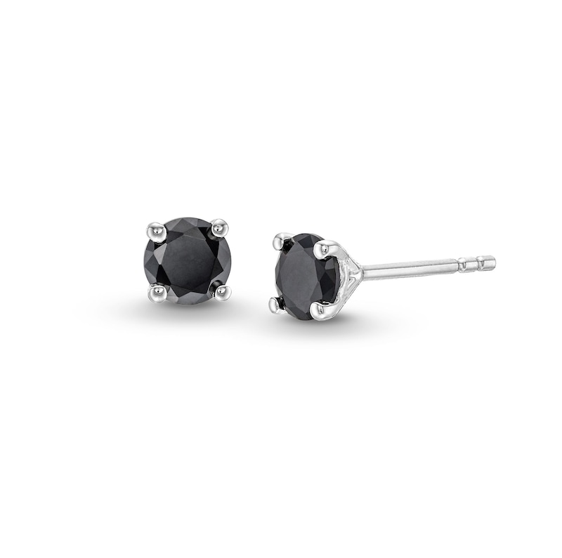 Main Image 1 of 1 CT. T.W. Black Diamond Solitaire Stud Earrings in 10K White Gold