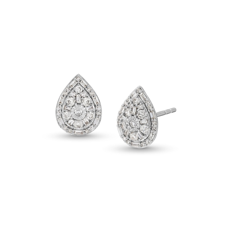 Main Image 1 of 1/2 CT. T.W. Pear-Shaped Multi-Diamond Frame Stud Earrings in Sterling Silver