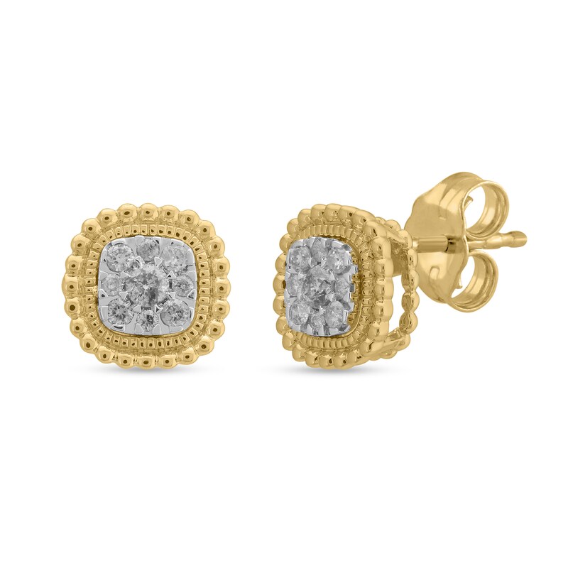Main Image 1 of 1/5 CT. T.W. Cushion-Shaped Multi-Diamond Double Beaded Frame Stud Earrings in 10K Gold