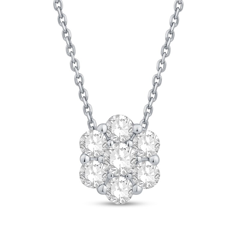 Main Image 1 of 1 CT. T.W.  Lab-Grown Multi-Diamond Flower Necklace in 10K White Gold (F/SI2) - 19"
