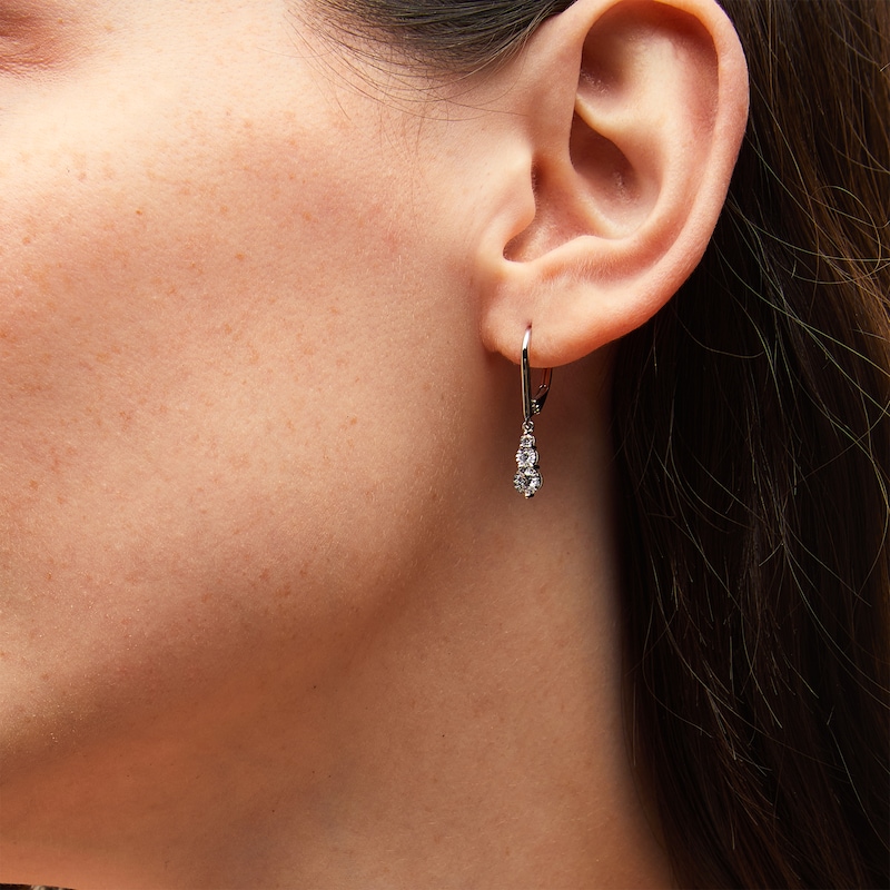 Main Image 2 of 1/3 CT. T.W. Diamond Graduated Three Stone Drop Earrings in Sterling Silver