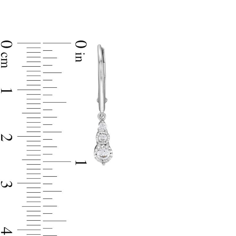 Main Image 3 of 1/3 CT. T.W. Diamond Graduated Three Stone Drop Earrings in Sterling Silver