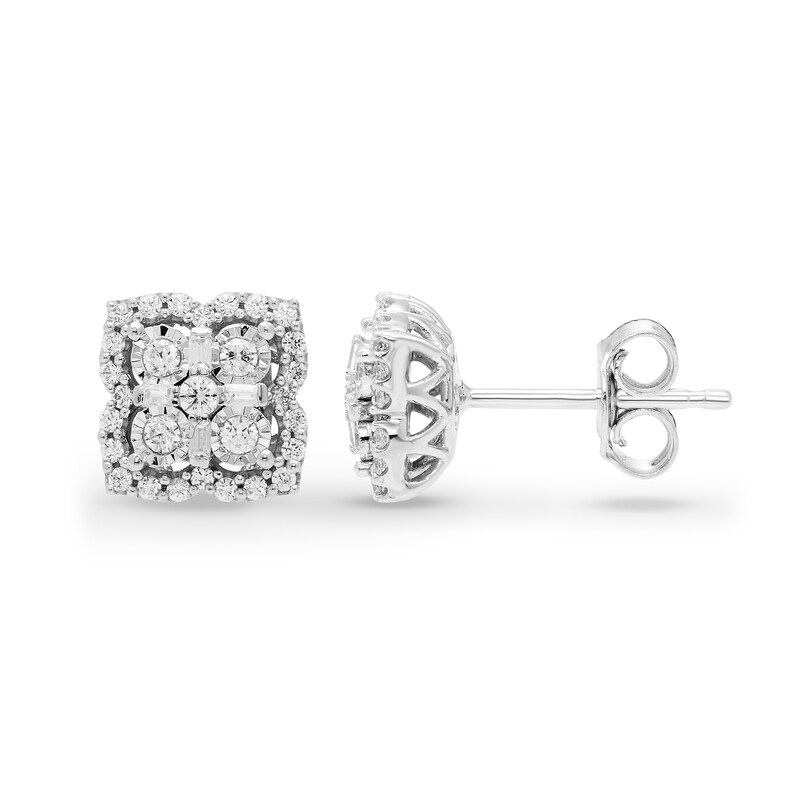 Main Image 2 of 1/3 CT. T.W. Multi-Diamond Flower Frame Stud Earrings in 10K White Gold