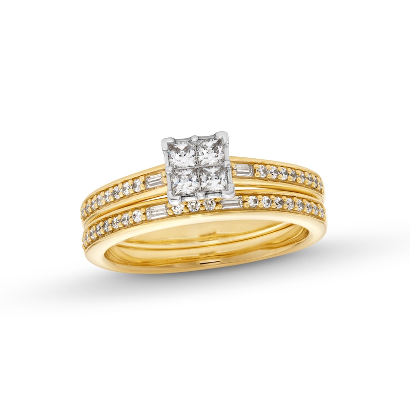 Main Image 1 of 1/2 CT. T.W. Quad Princess-Cut Diamond Bridal Set in 10K Gold
