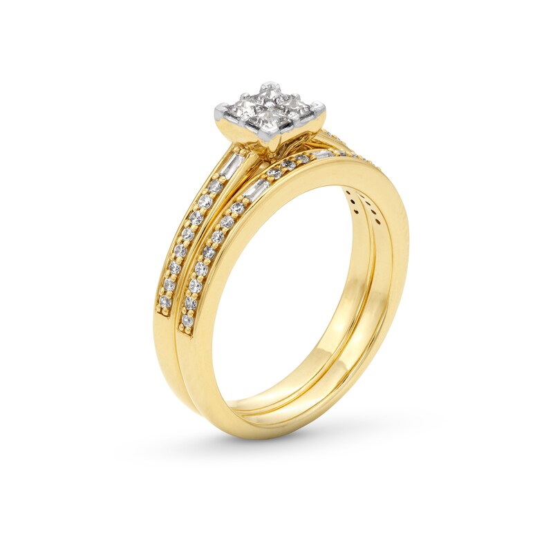 Main Image 3 of 1/2 CT. T.W. Quad Princess-Cut Diamond Bridal Set in 10K Gold