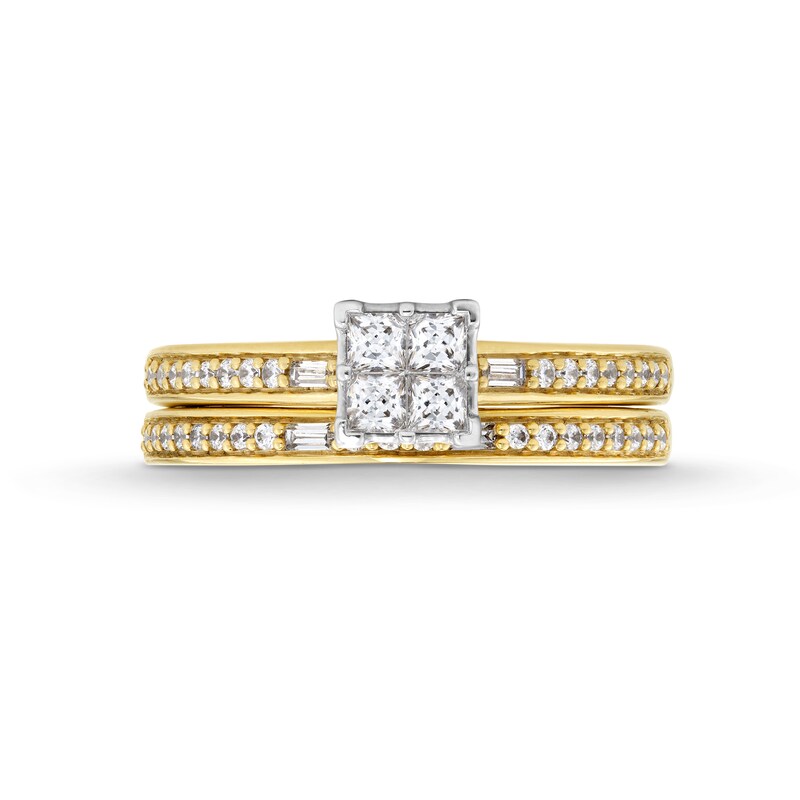 Main Image 4 of 1/2 CT. T.W. Quad Princess-Cut Diamond Bridal Set in 10K Gold