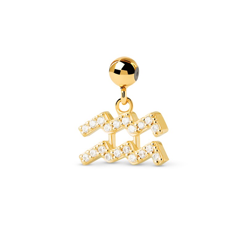 Main Image 1 of PDPAOLA™ at Zales Cubic Zirconia Aquarius Zodiac Sign Bead Charm in Sterling Silver with 18K Gold Plate