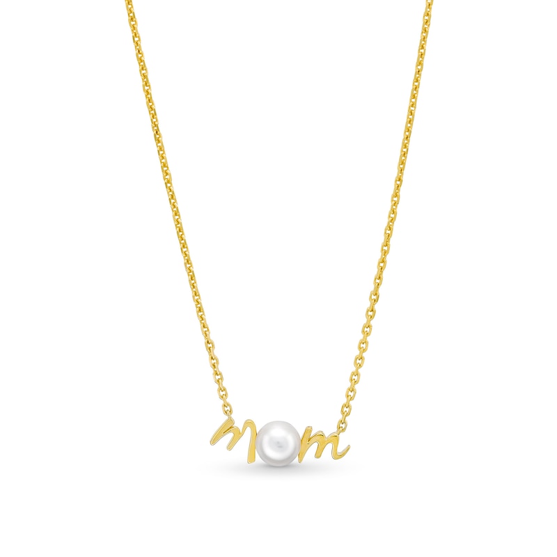 6.0-6.5mm Button Cultured Freshwater Pearl "MOM" Necklace in Sterling Silver with 14K Gold Plate