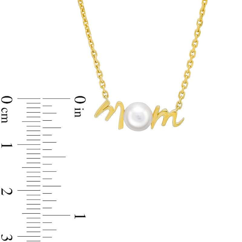 Main Image 3 of 6.0-6.5mm Button Freshwater Cultured Pearl "MOM" Necklace in Sterling Silver with 14K Gold Plate