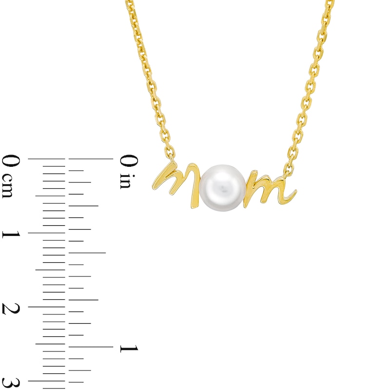 6.0-6.5mm Button Cultured Freshwater Pearl "MOM" Necklace in Sterling Silver with 14K Gold Plate