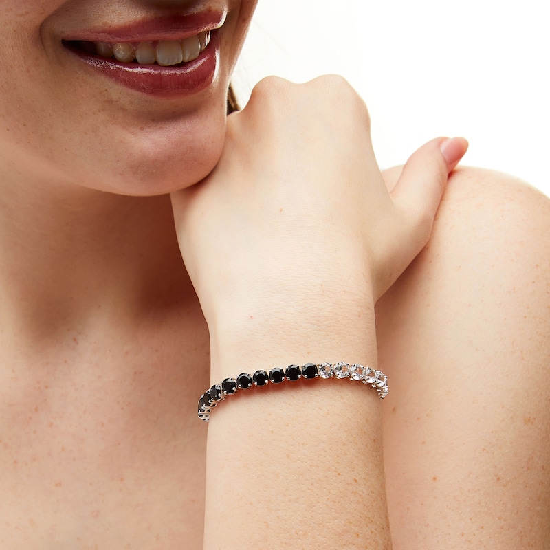 Main Image 2 of 5.0mm Black Onyx and White Lab-Created Sapphire Half-and-Half Tennis Bracelet in Sterling Silver - 7.5"