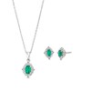 Thumbnail Image 1 of Oval Lab-Created Emerald and White Lab-Created Sapphire Art Deco Pendant and Stud Earrings Set in Sterling Silver