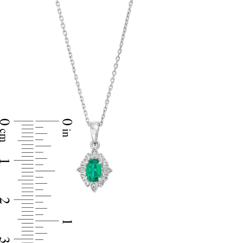 Main Image 4 of Oval Lab-Created Emerald and White Lab-Created Sapphire Art Deco Pendant and Stud Earrings Set in Sterling Silver