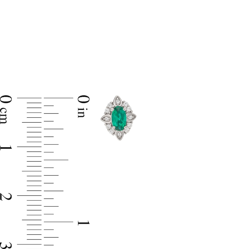 Main Image 5 of Oval Lab-Created Emerald and White Lab-Created Sapphire Art Deco Pendant and Stud Earrings Set in Sterling Silver
