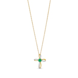 Lab-Created Emerald and 1/20 CT. T.W. Diamond Windmill Cross Pendant in 10K Gold