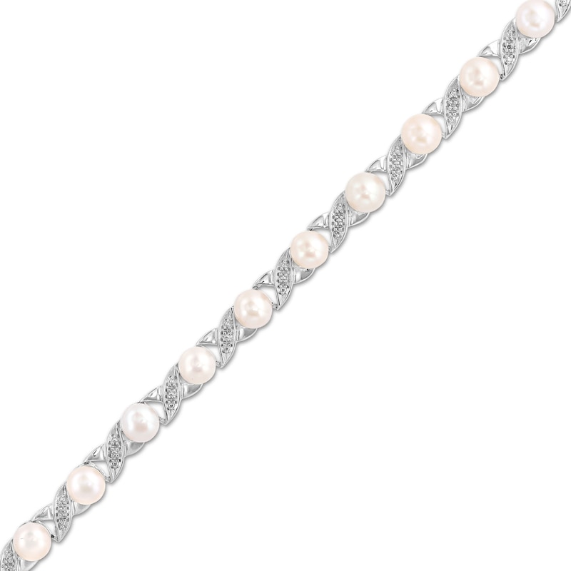 Main Image 1 of 5.0mm Freshwater Cultured Pearl and Diamond Accent "XO" Link Bracelet in Sterling Silver - 7.5"