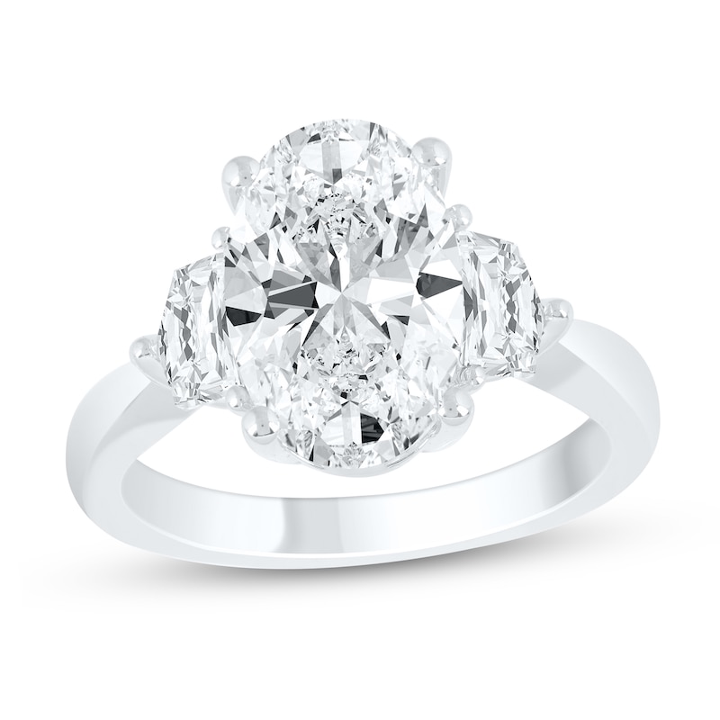 Main Image 1 of 4-3/4 CT. T.W. Oval and Shield Certified Lab-Grown Diamond Three Stone Engagement Ring in 14K White Gold (F/VS2)