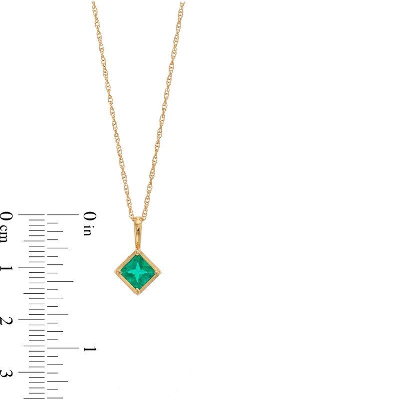 Main Image 3 of 4.0mm Tilted Princess-Cut Lab-Created Emerald Solitaire Pendant in 10K Gold