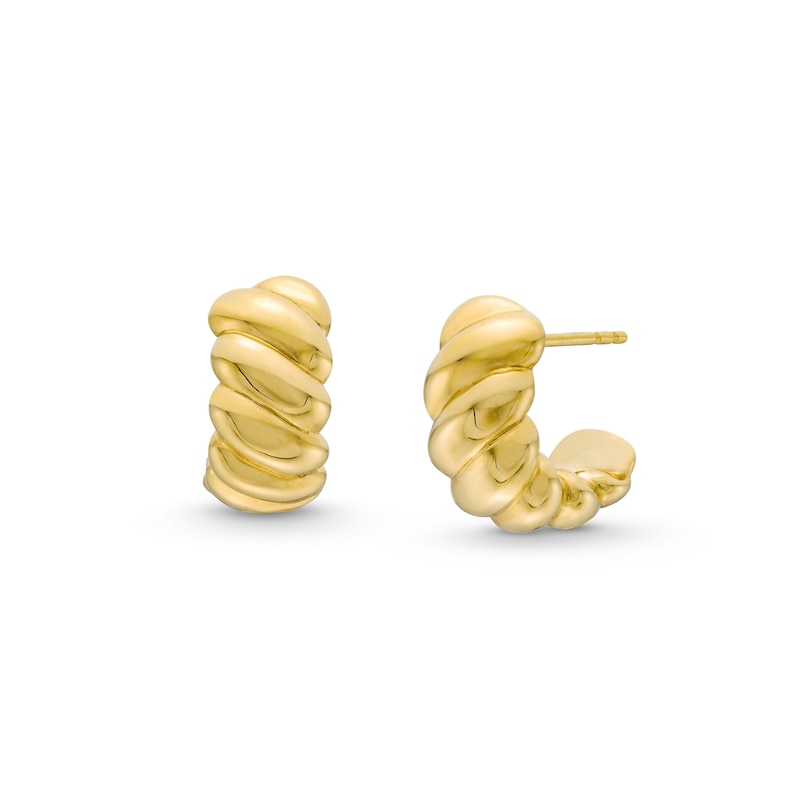 Main Image 1 of Rice Bead J-Hoop Earrings in 14K Gold
