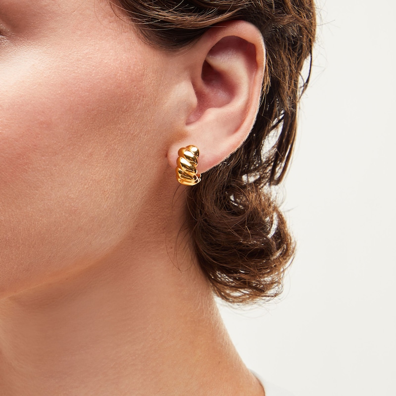 Main Image 2 of Rice Bead J-Hoop Earrings in 14K Gold