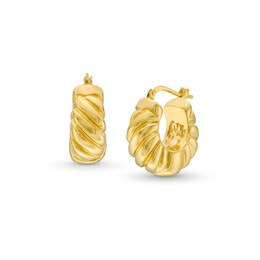 Graduated Groove Hoop Earrings in Hollow 14K Gold