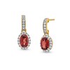 Thumbnail Image 1 of Oval Garnet and White Lab-Created Sapphire Frame Drop Earrings in 10K Gold