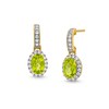 Thumbnail Image 1 of Oval Peridot and White Lab-Created Sapphire Frame Drop Earrings in 10K Gold