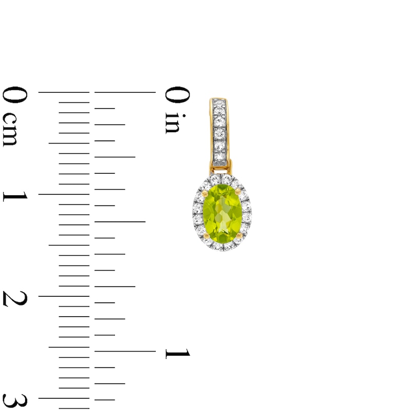 Main Image 3 of Oval Peridot and White Lab-Created Sapphire Frame Drop Earrings in 10K Gold