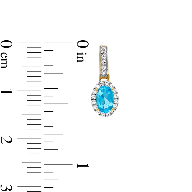 Main Image 3 of Oval Swiss Blue Topaz and White Lab-Created Sapphire Frame Drop Earrings in 10K Gold