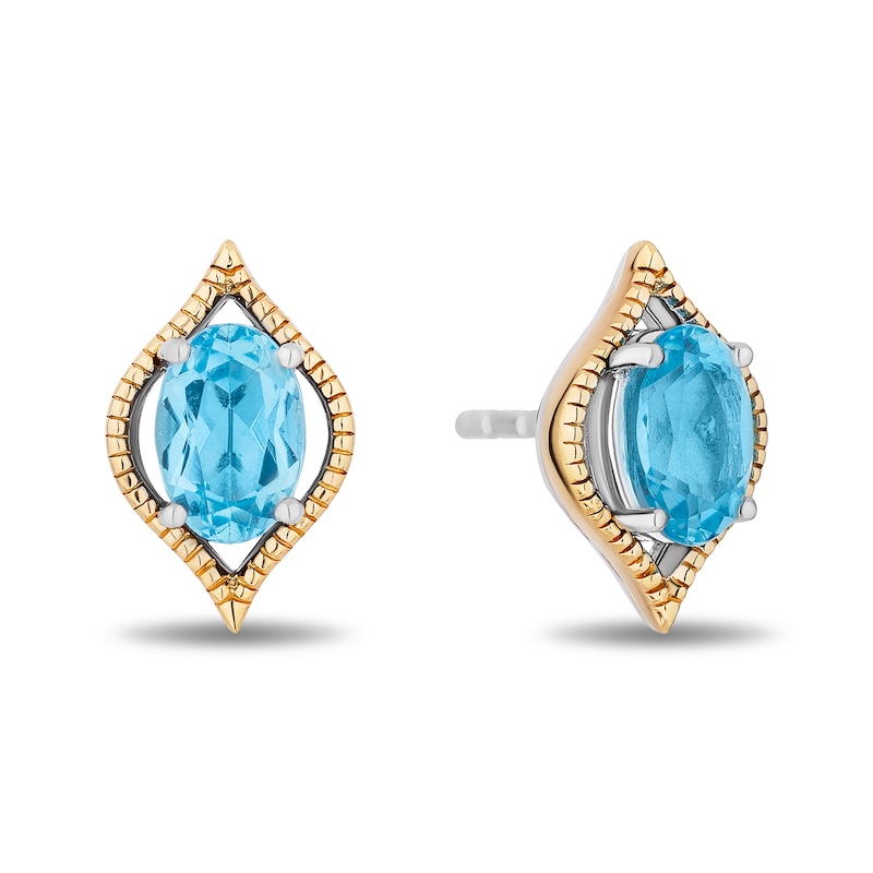Main Image 2 of Enchanted Disney Jasmine Oval Swiss Blue Topaz Solitaire Marquise Frame Stud Earrings in Sterling Silver and 10K Gold