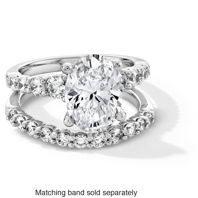 Main Image 4 of 3-3/4 CT. T.W. Oval Certified Lab-Grown Diamond Graduated Shank Engagement Ring in 14K White Gold (I/SI2)