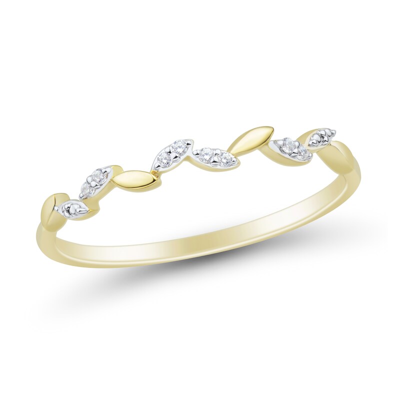 Main Image 1 of Diamond Accent and Polished Leaves Alternating Band in 10K Gold