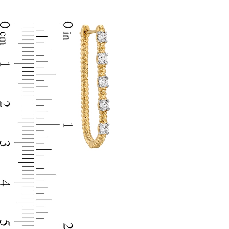 Main Image 3 of 1/2 CT. T.W. Diamond Station Rope-Textured U-Hoop Earrings in 10K Gold