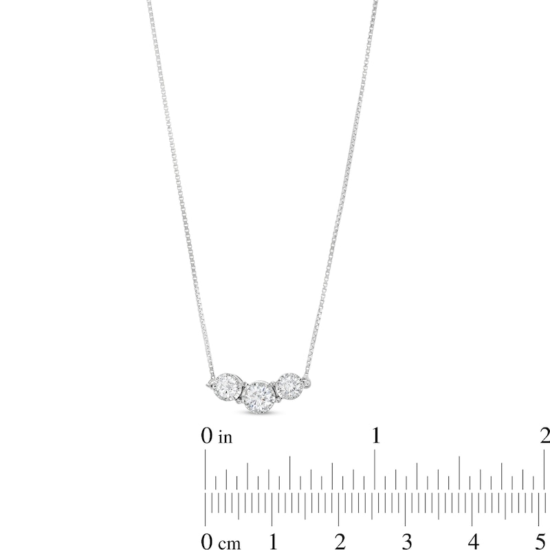 Main Image 4 of 1/2 CT. T.W. Lab-Grown Diamond Three Stone Necklace in 14K White Gold (F/SI2)