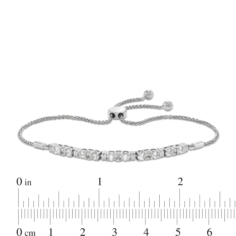 Main Image 2 of 1 CT. T.W. Baguette and Round Diamond Trios Bolo Bracelet in 10K White Gold - 7.5"