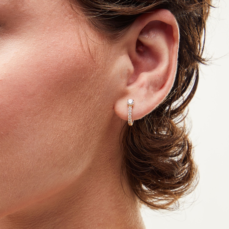 Main Image 2 of 1/2 CT. T.W. Diamond Hoop Earrings in 10K Gold