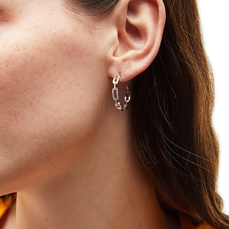Main Image 2 of 1/6 CT. T.W. Diamond Oval Chain Link Open Hoop Earrings in 10K White Gold