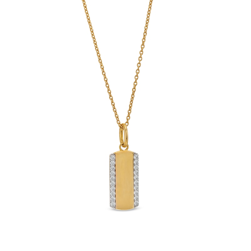 Main Image 1 of 1/6 CT. T.W. Diamond Border Dog Tag Pendant in 10K Gold