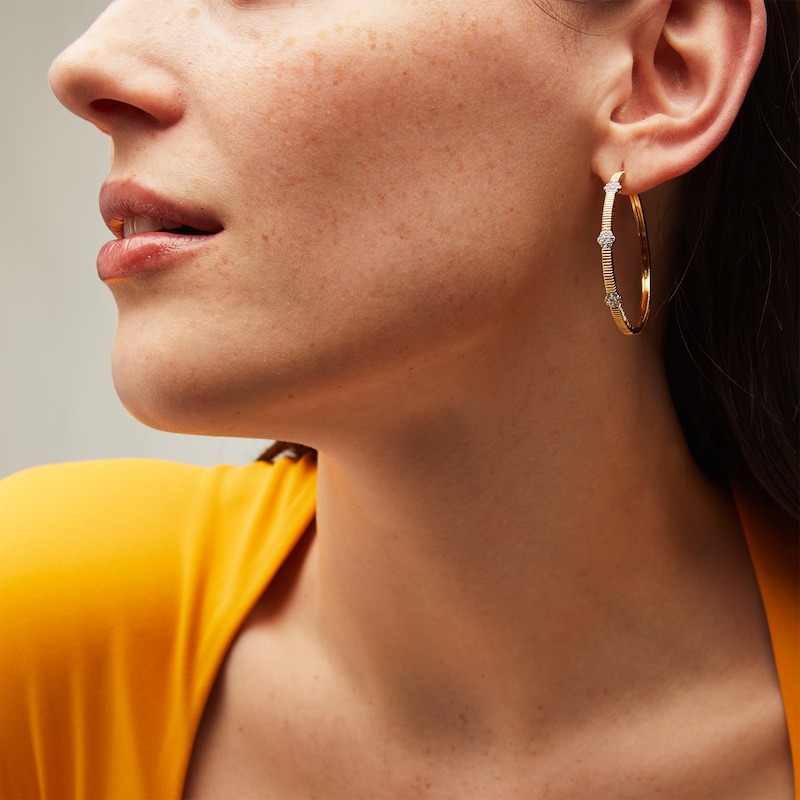 Main Image 2 of 1/2 CT. T.W. Diamond Hexagon Station Hoop Earrings in 10K Gold